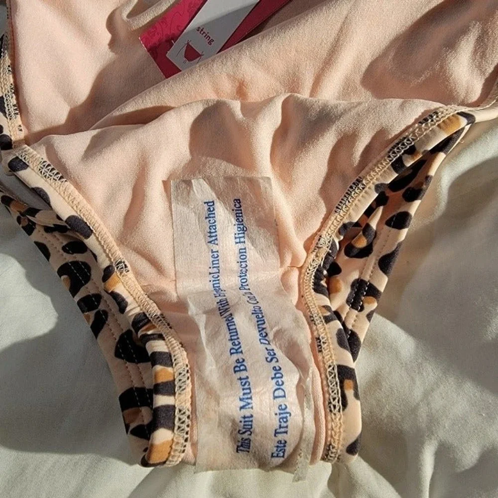 XHILARATION String Bikini Bottom Women's S Cheeky Hipster Pink Leopard Side Ties